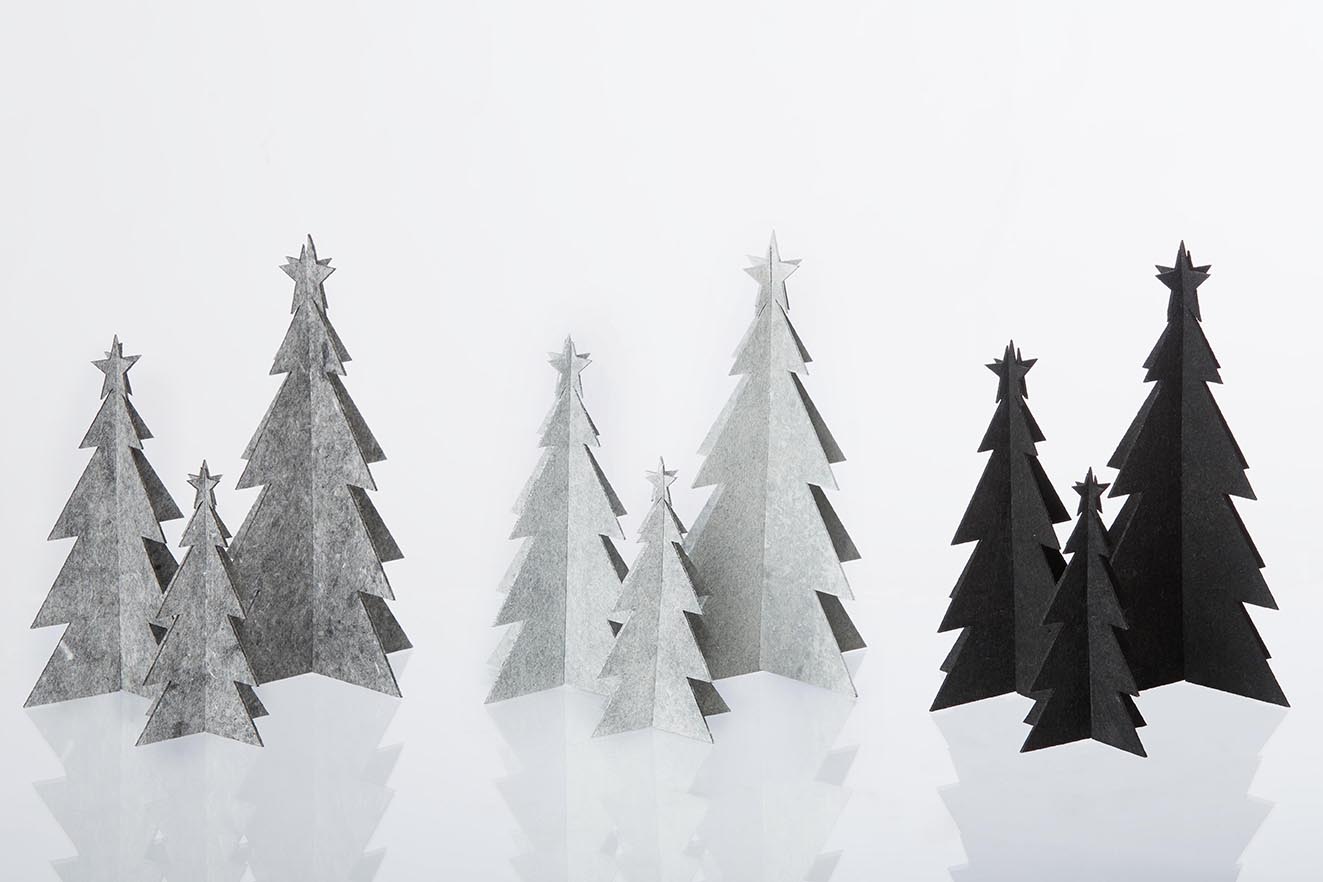 Deko Weihnachtsbaum in drei Größen, schwarz aus Öko-Filz