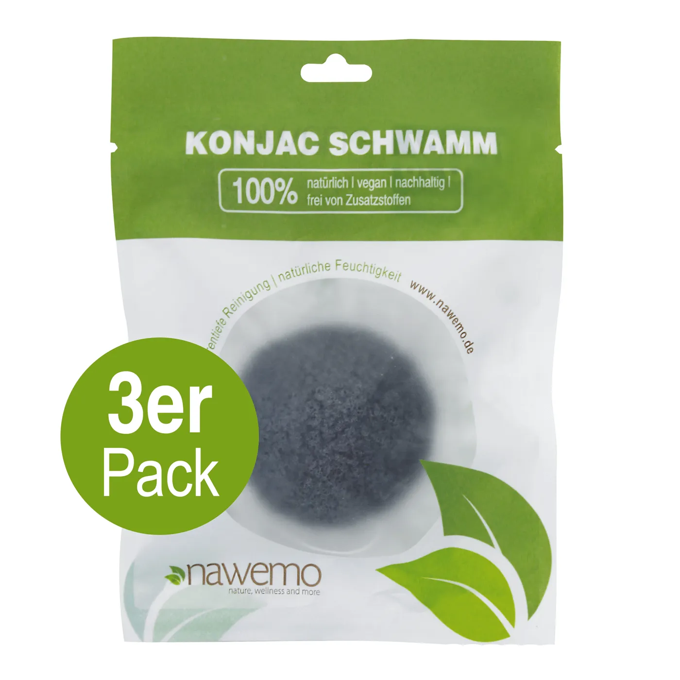 Konjac Schwamm Bambuskohle - 3er Vorteilspack