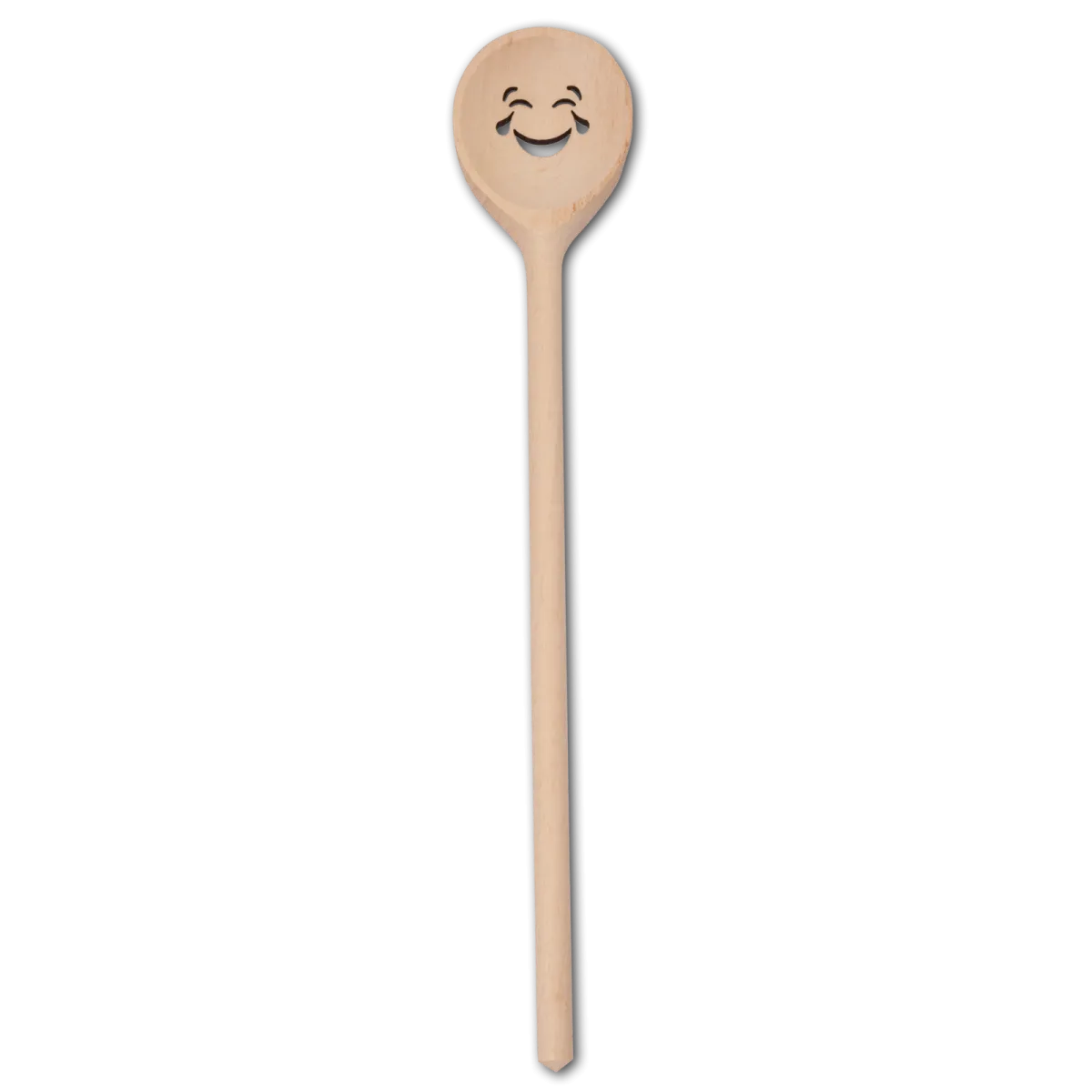 Kochlöffel, rund, mit Motiv lachendes Gesicht mit Tränen, aus Holz 30 cm