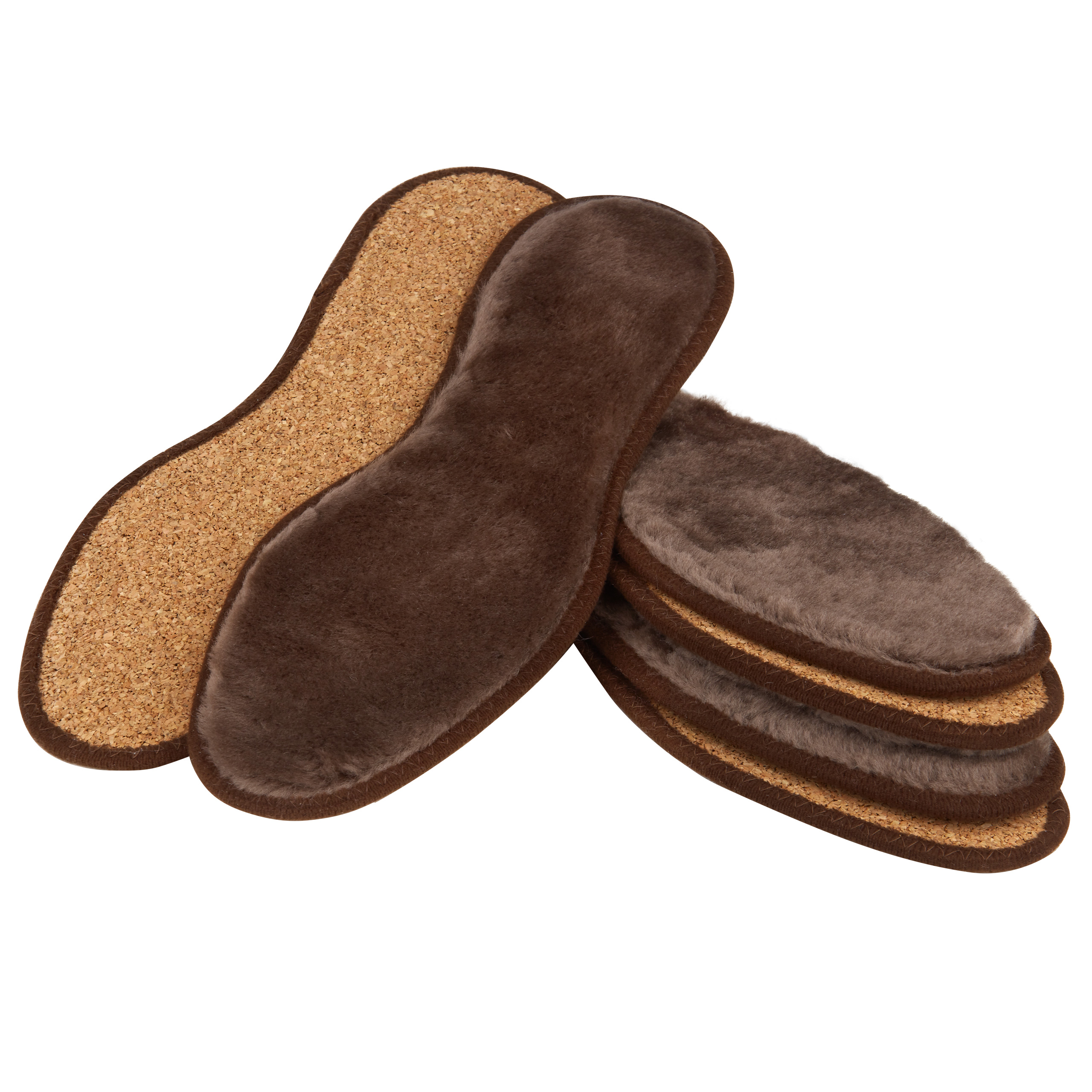 Nawemo2345 Lambskin insoles with cork bottom, 3 pairs in brown.
