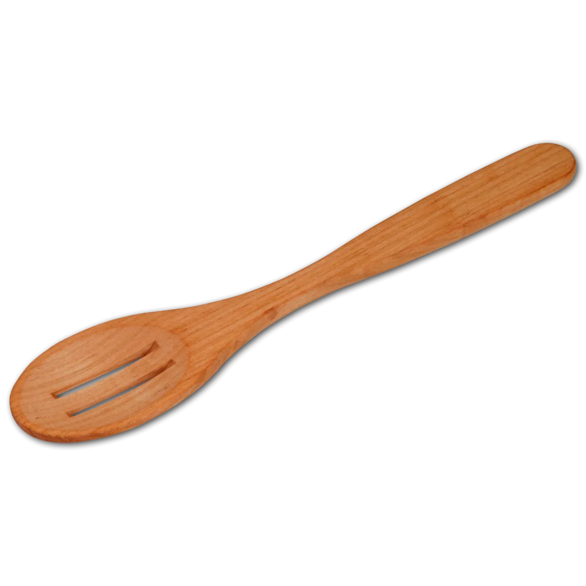 Löffel, oval, mit 2 Schlitzen in der Kelle, geölt aus Kirschholz 30 cm