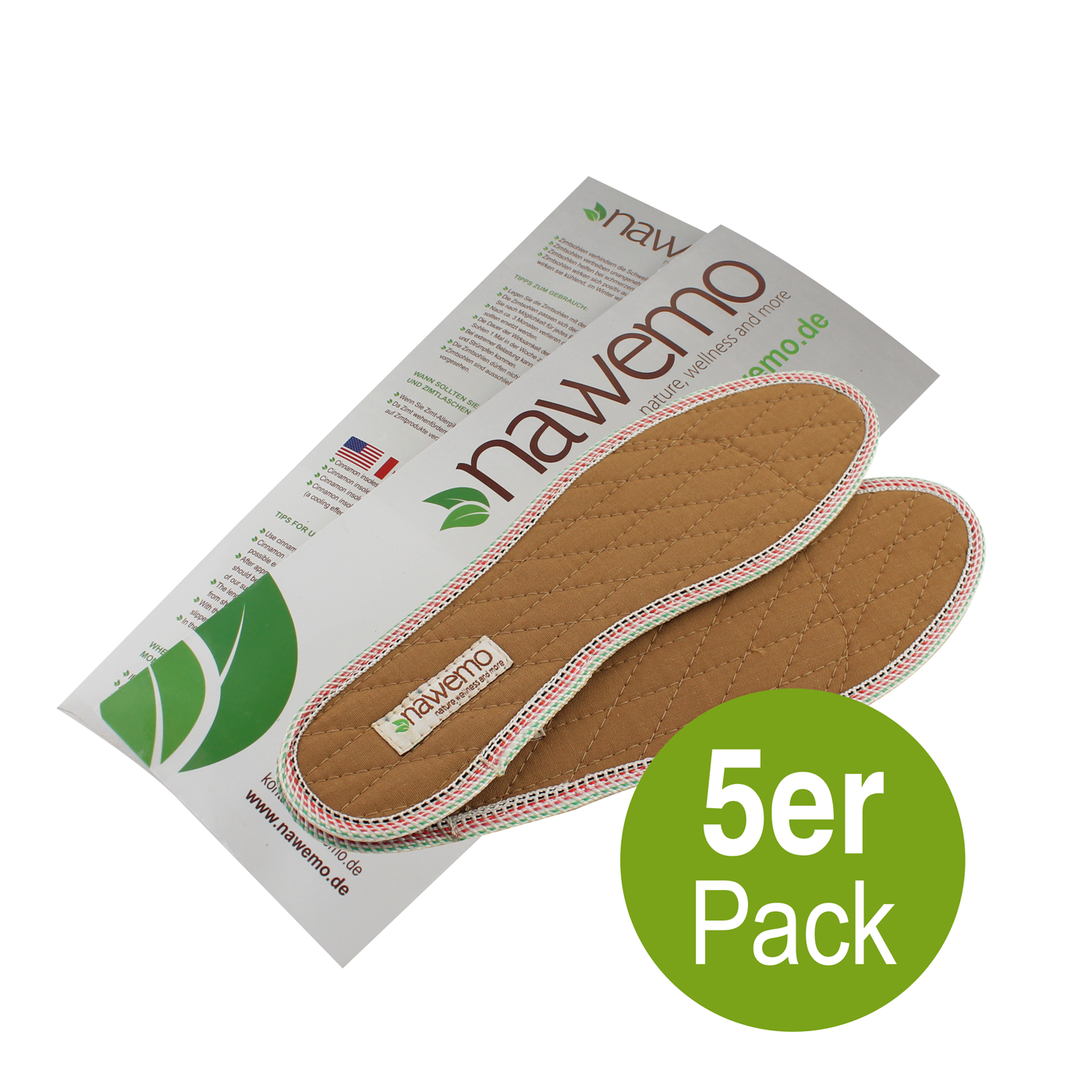 Zimtsohlen Nawemo "braun", schmale Passform - 5er Pack