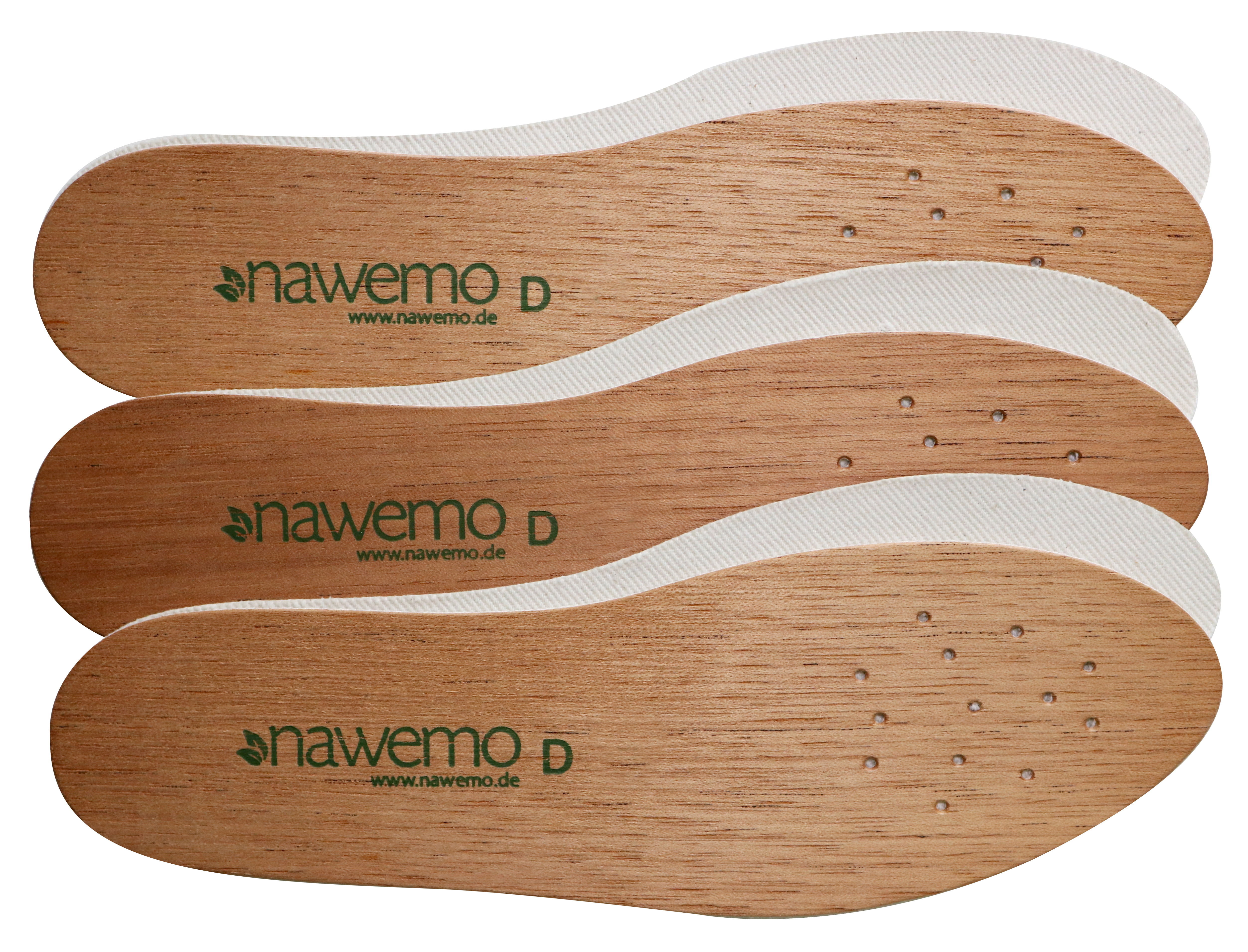 D3 Zedernholzsohlen Nawemo für Damen im 3er Pack, glatte Oberfläche, Made in Deutschland.
