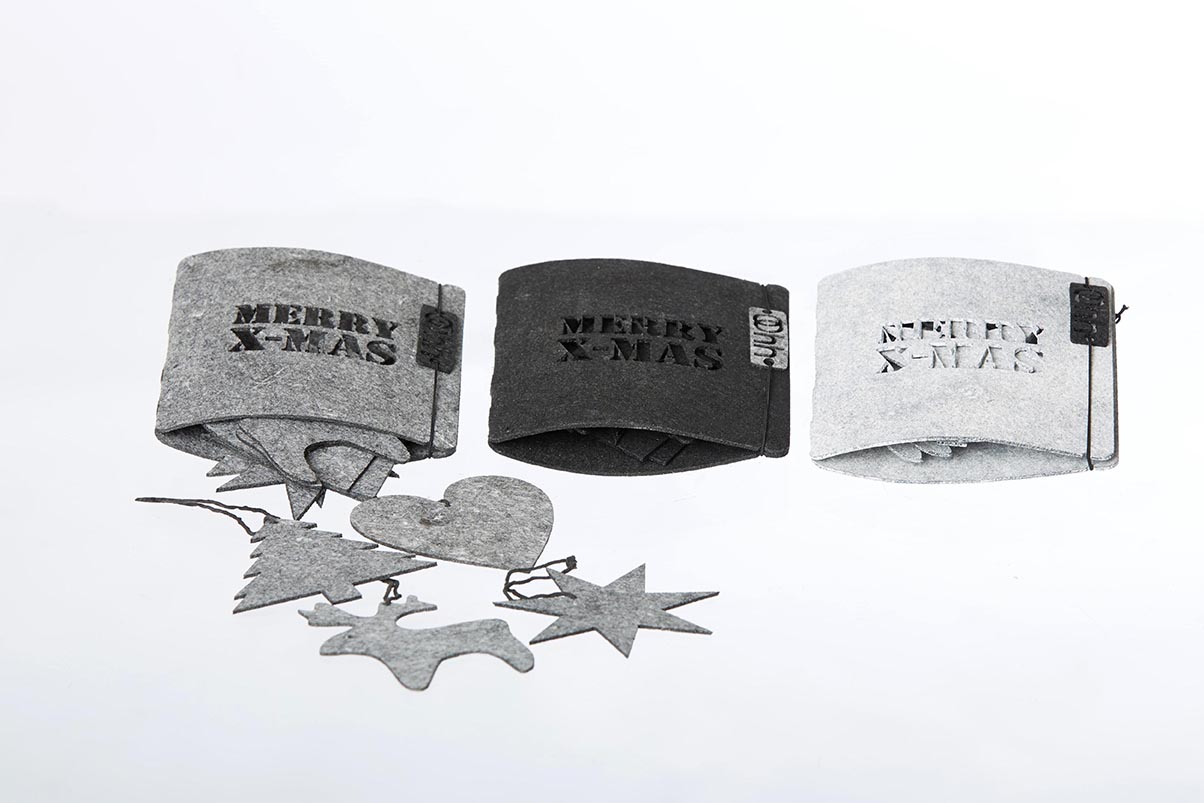 Weihnachtsbaumschmuck - 8er Set, grau aus Öko-Filz