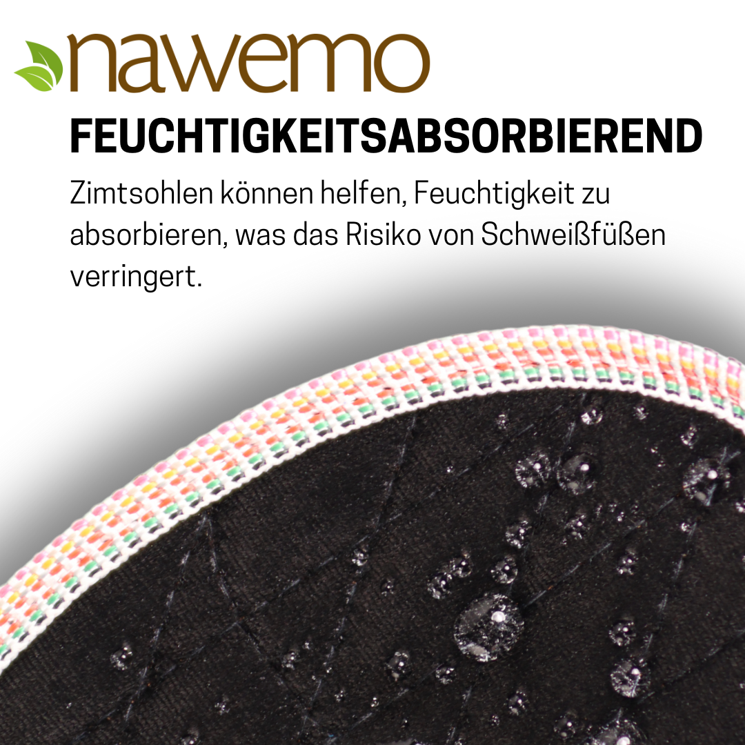Suelas de canela Nawemo "terciopelo" Suelas de canela Nawemo 'terciopelo' en negro con superficie absorbente de humedad.