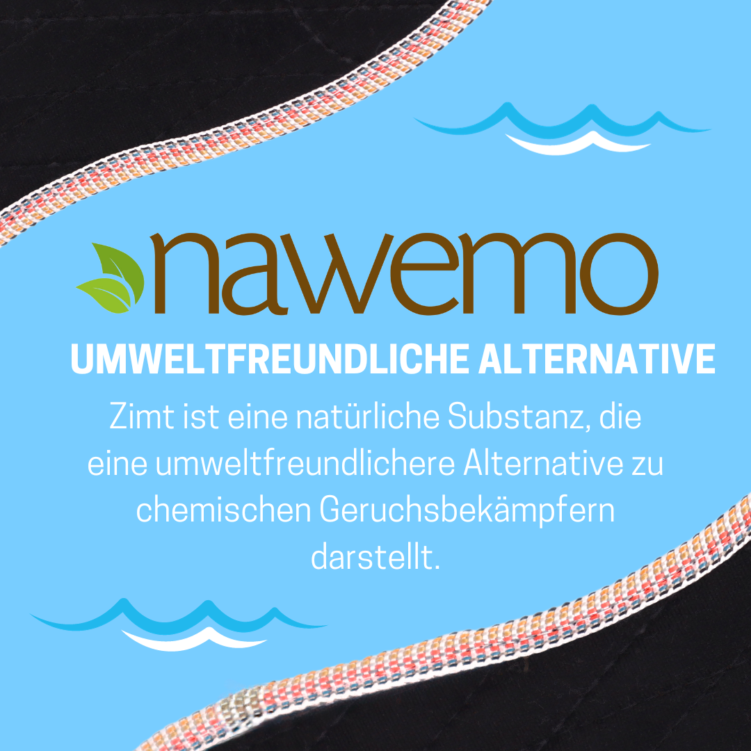 Suelas de canela Nawemo "terciopelo" Suelas de canela Nawemo 'terciopelo' sobre fondo negro, con logo y texto sobre alternativas ecológicas.