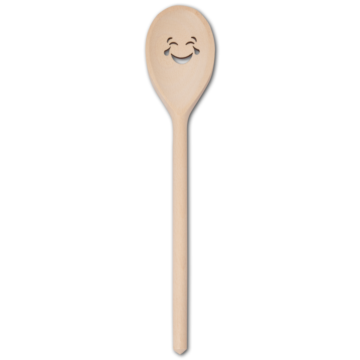Cucchiaio da cucina in legno, ovale, con motivo di faccia ridente con lacrime, 30 cm