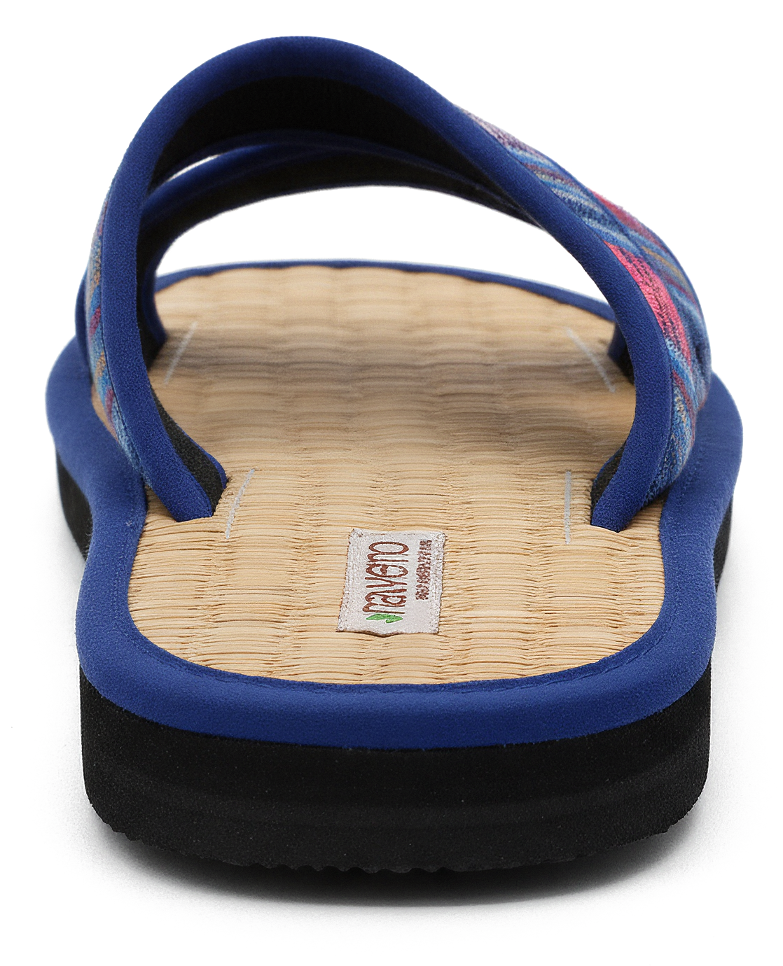 Pantuflas de canela Nawemo "Indian-Style" (estilo indio) Pantuflas de canela Nawemo 'Indian-Style' con suela azul y parte superior de tela colorida.