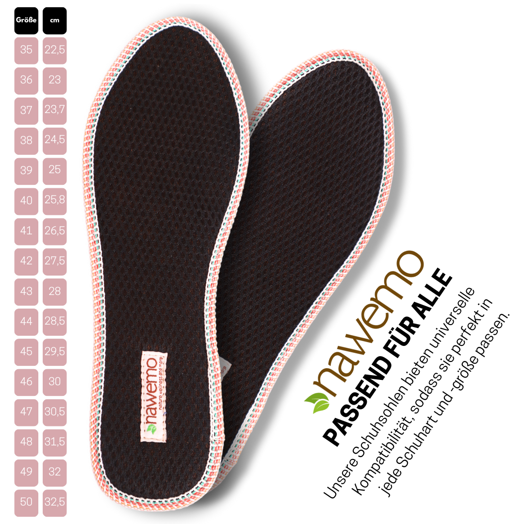 Suelas de canela Nawemo "3D" - paquete de 5 Suelas de canela Nawemo '3D' en negro con borde rojo, adecuadas para todos los tamaños de calzado.