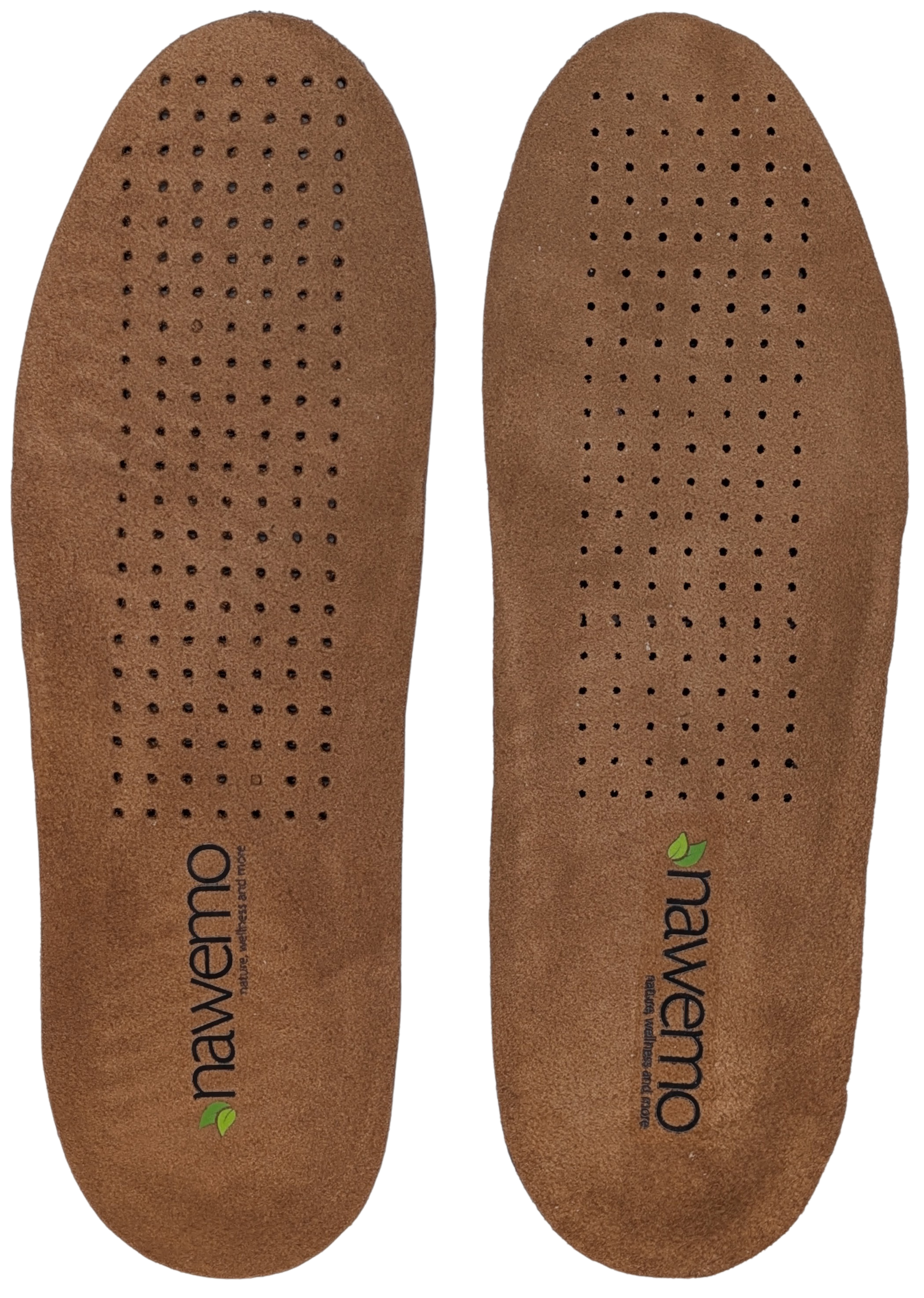 Nawemo® Echtleder-Einlegesohlen Plantillas de cuero genuino Nawemo® en marrón con agujeros de ventilación para comodidad y frescura.