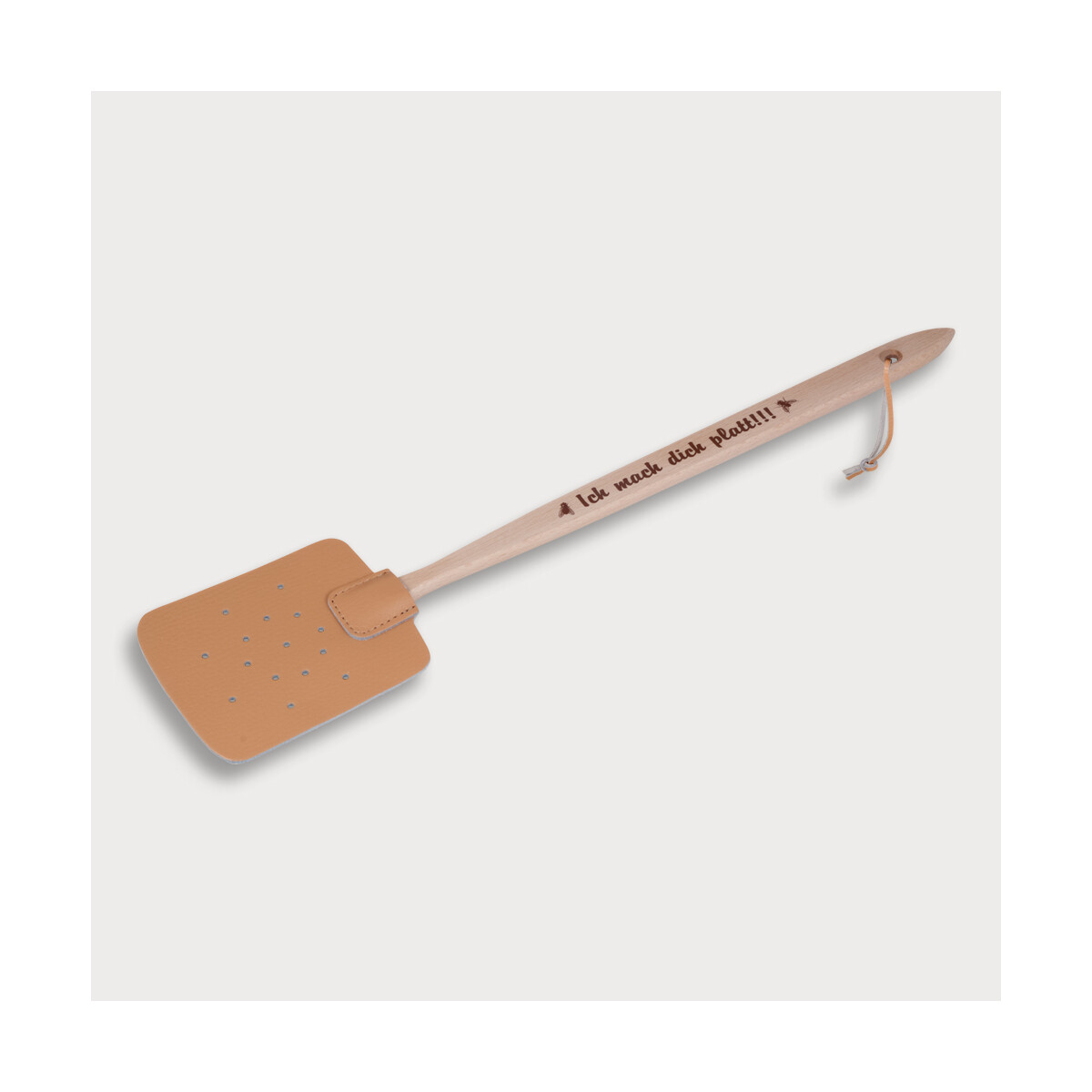Fly swatter with imprint Ich mach dich platt!!! made of wood 47.5 cm