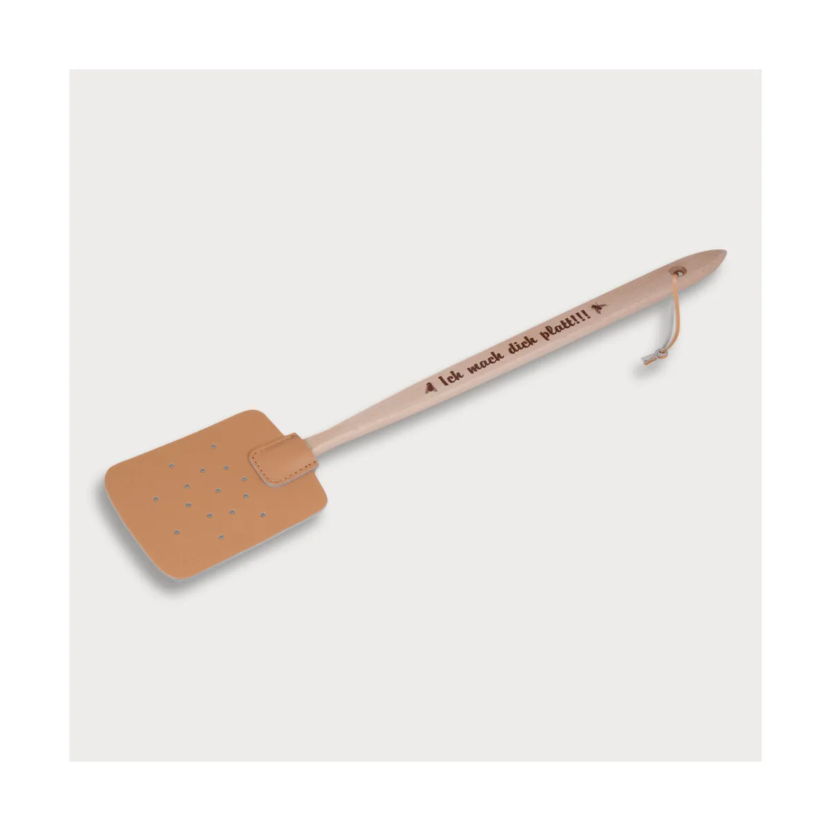 Fliegenklatsche mit Aufdruck Ich mach dich platt!!! aus Holz 47,5 cm