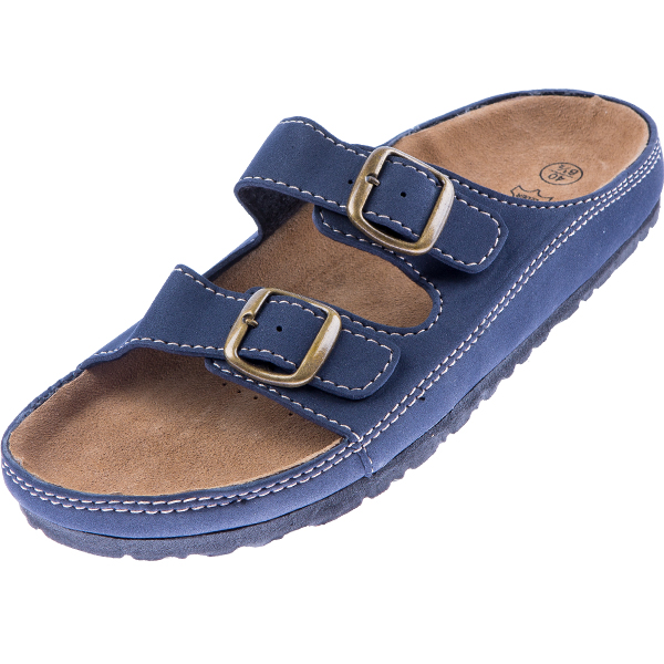 leder-zimtlatschen-nawemo-blau-1017-1-_0 Leder-Zimtlatschen Nawemo in Blau mit zwei Schnallen und rutschfester Sohle.