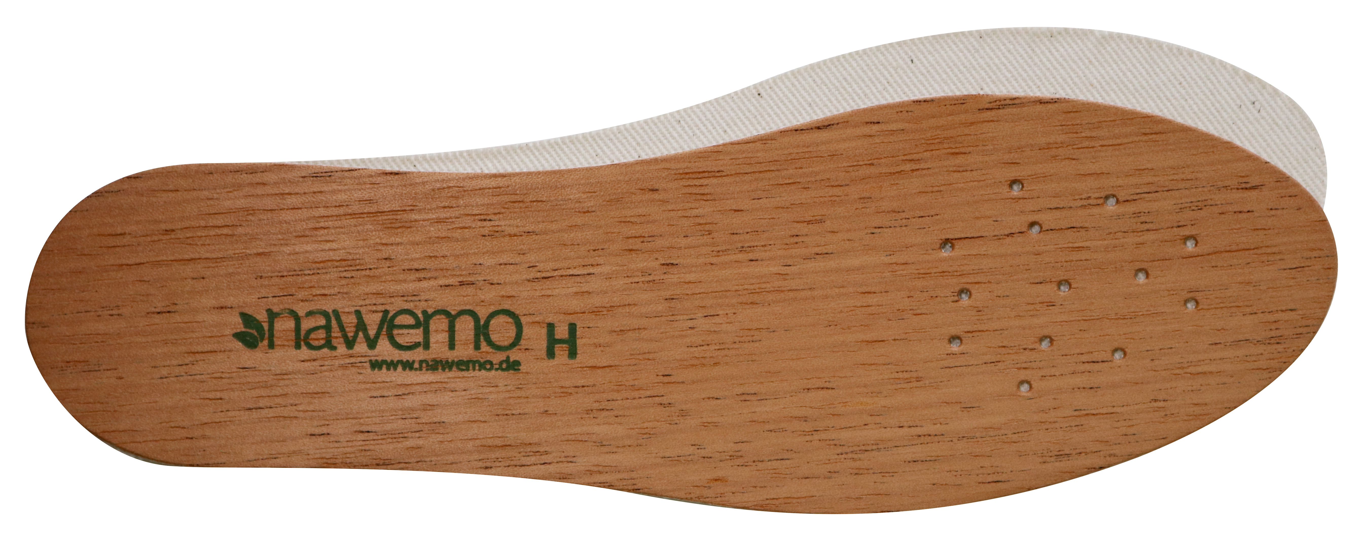 H1 Zedernholzsohle Nawemo für Herren, naturbelassen mit grünem Logo.