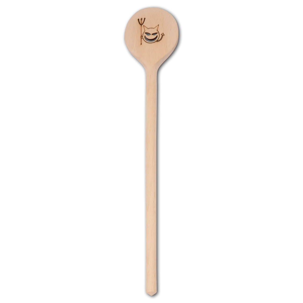 Cucchiaio da cucina in legno, rotondo, con motivo a faccia di diavolo, 30 cm