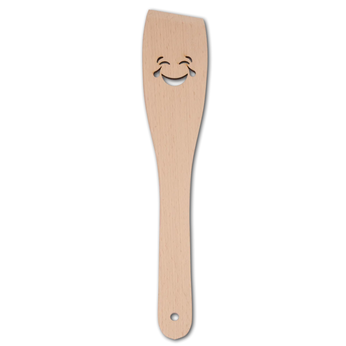 Pfannenwender, mit Motiv lachendes Gesicht mit Tränen, aus Holz 30 cm