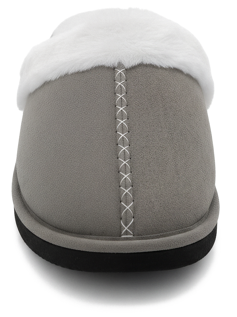 Zimthausschuhe Winter Nawemo "Flauschi Grey" Pantofole grigie con fodera bianca e cucitura decorativa.