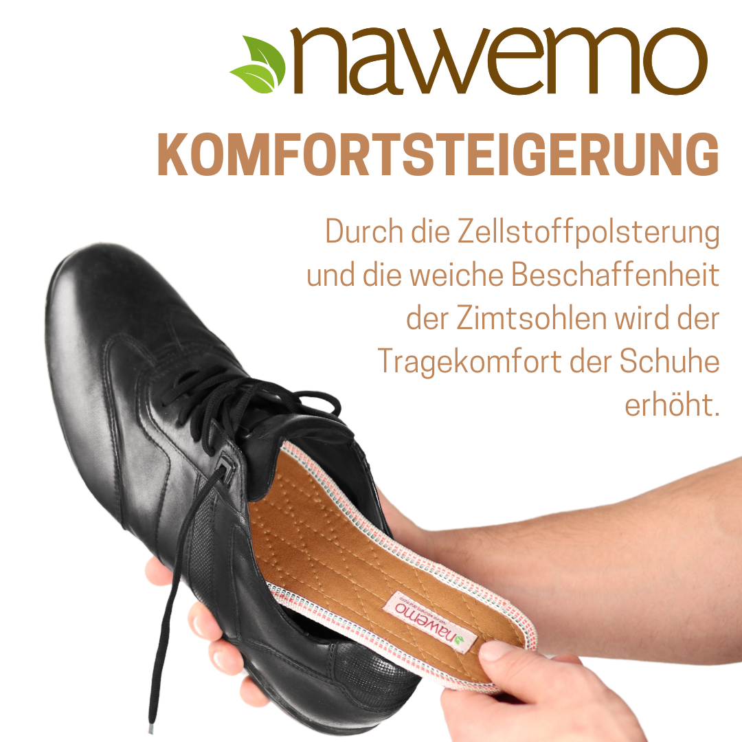 Suelas canela Nawemo "marrón", ajuste normal - paquete de 5 Suelas canela Nawemo marrones con ajuste normal, mostradas dentro de un zapato.