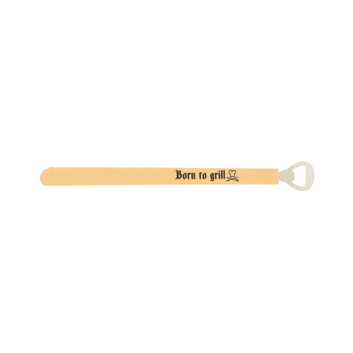 Beech barbecue tongs with bottle opener and slogan "Born to grill" 34.5 cm"
