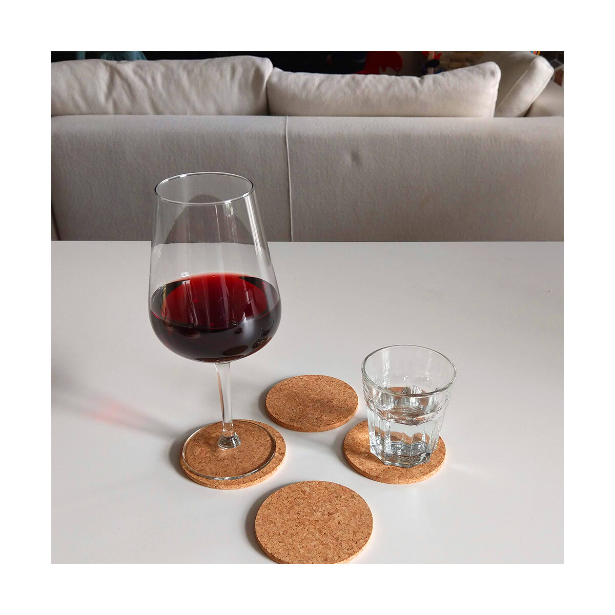 Glass coasters, round, set of 6, made of cork, 9 cm