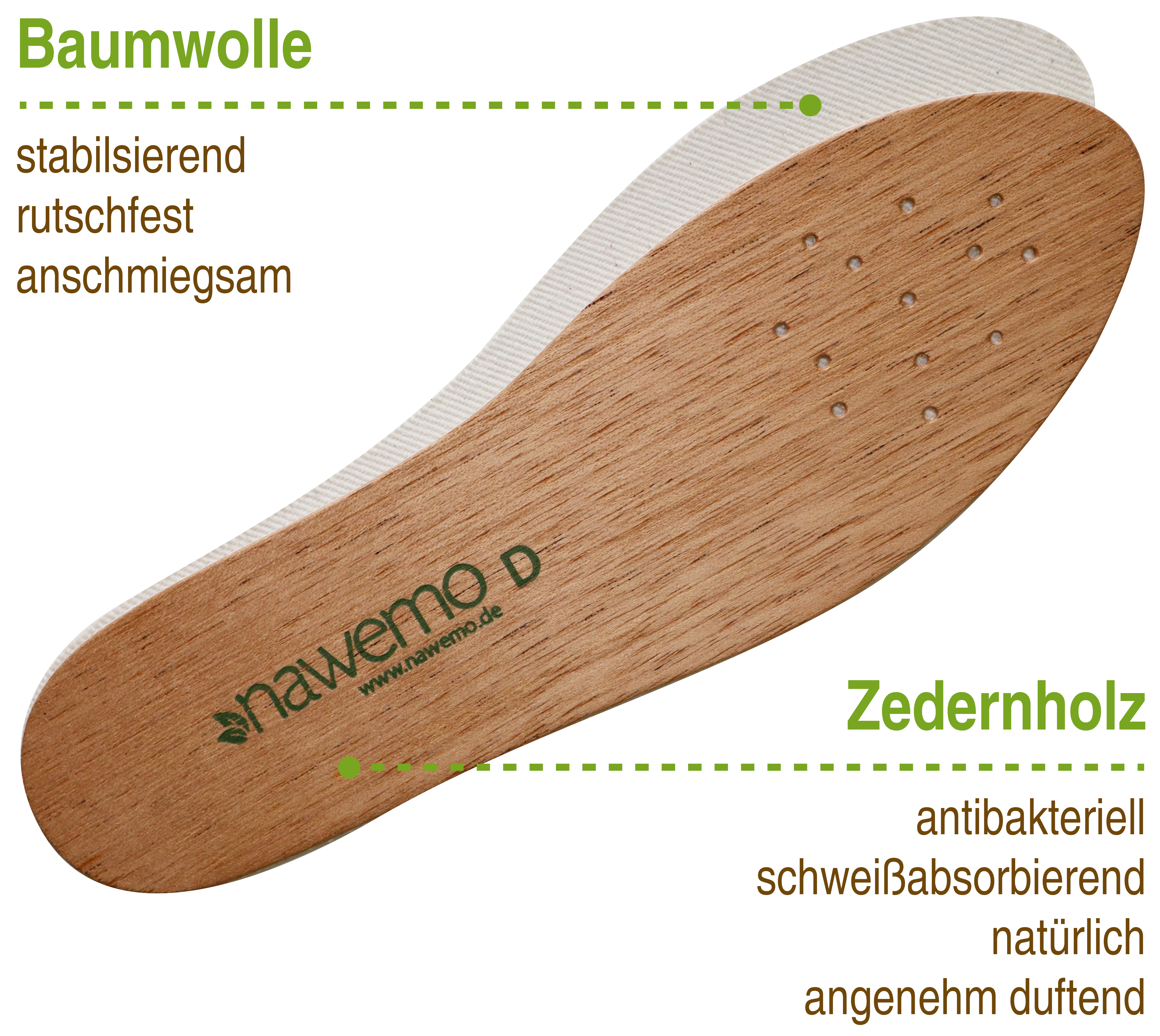 03 Suole in legno di cedro Nawemo per uomini, in legno di cedro spesso 1,3 mm, antibatteriche e assorbenti.