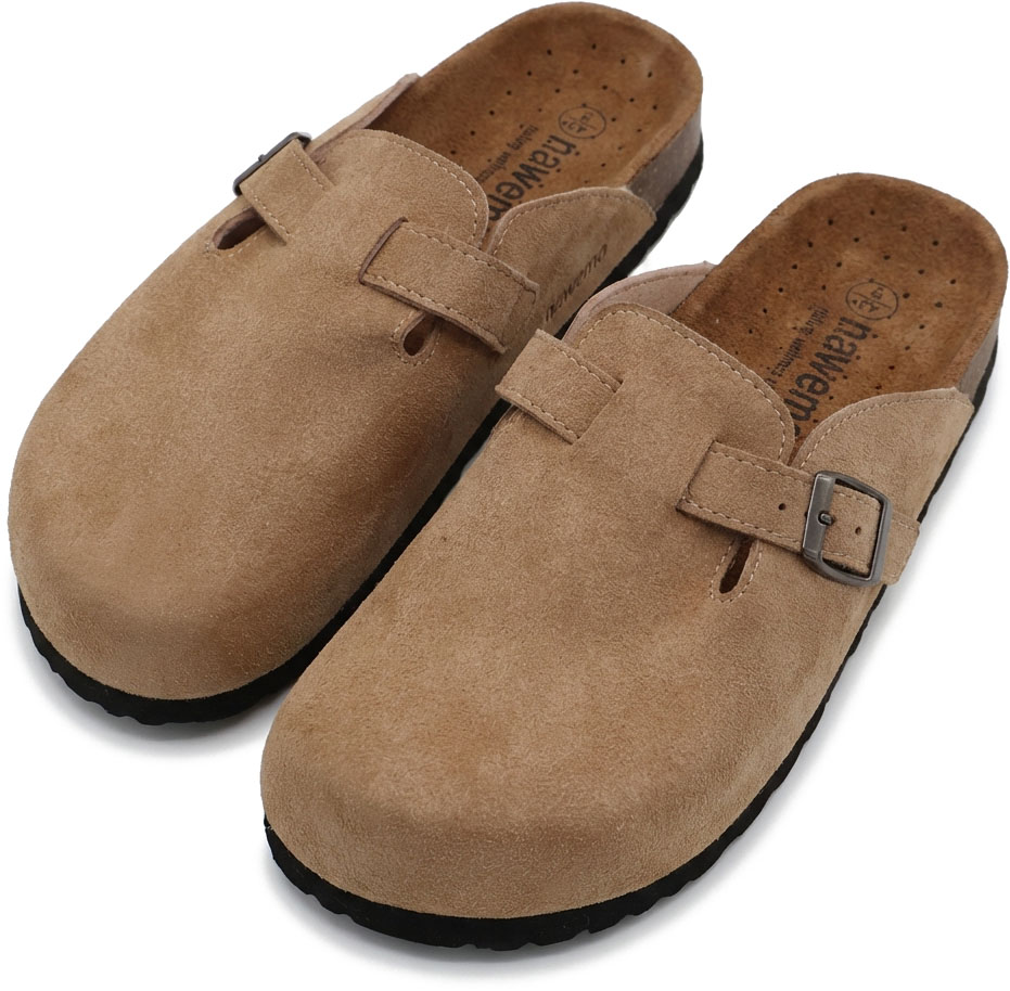 Leder-Clogs Nawemo "Sand" Leder-Clogs Nawemo "Sand" in beige mit Schnalle und rutschfester Sohle.
