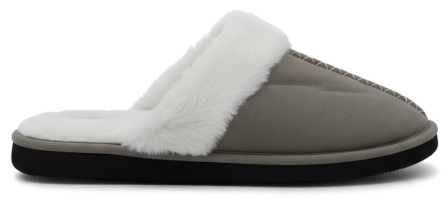 Zimthausschuhe Winter Nawemo "Flauschi Grey" Pantofole grigie con fodera bianca, design scandinavo, morbide e accoglienti.