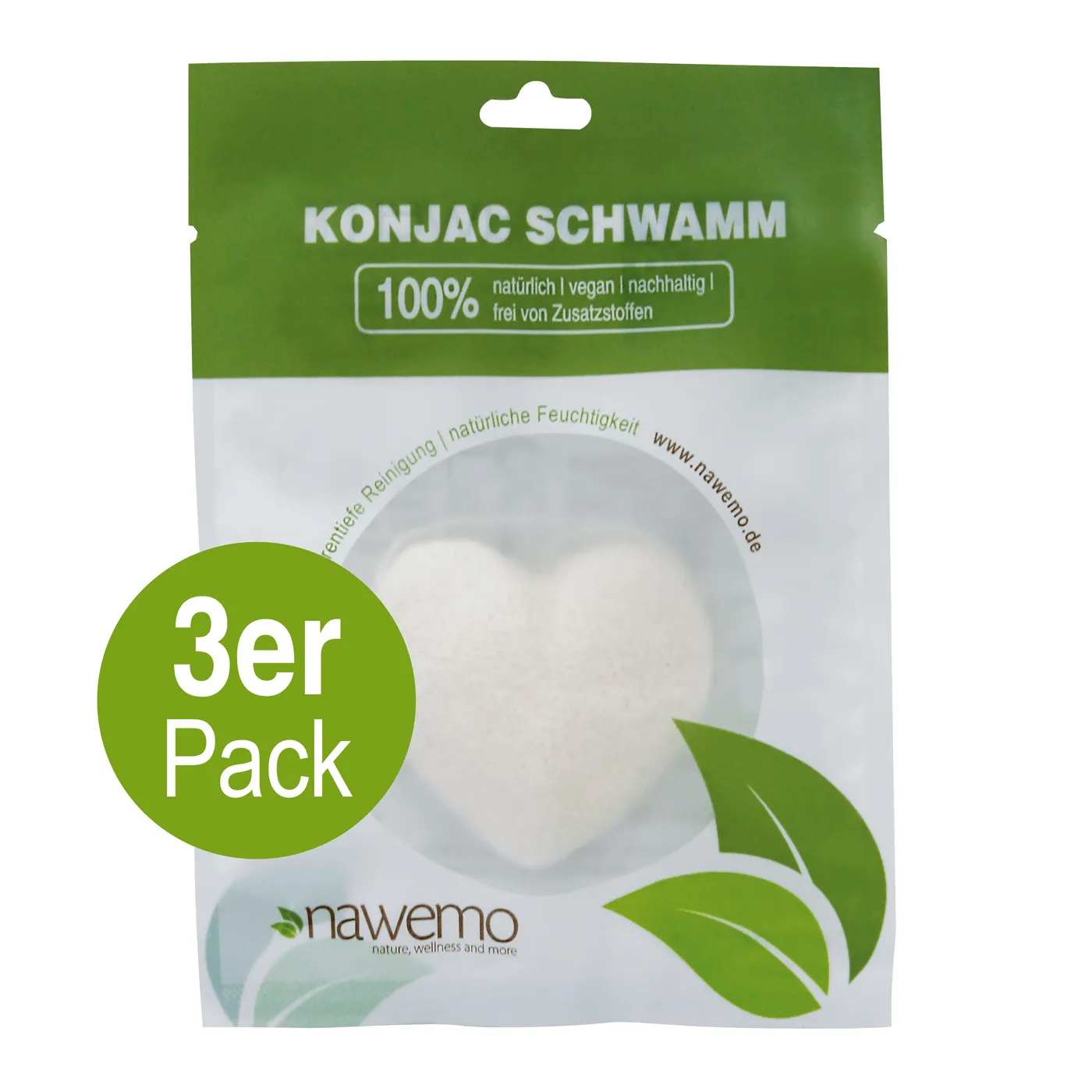 Konjac Schwamm Pur Herzform - 3er Vorteilspack