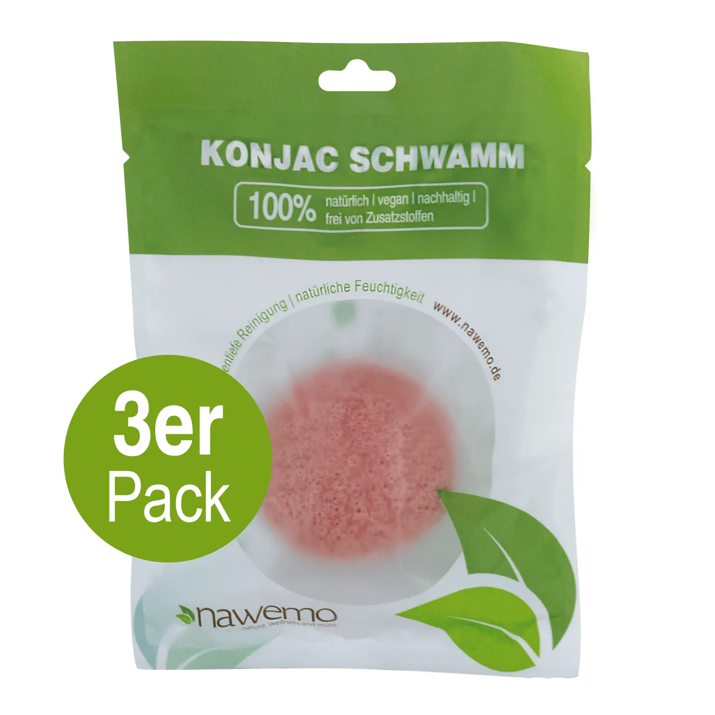 Konjac Schwamm Rosa Tonerde - 3er Vorteilspack