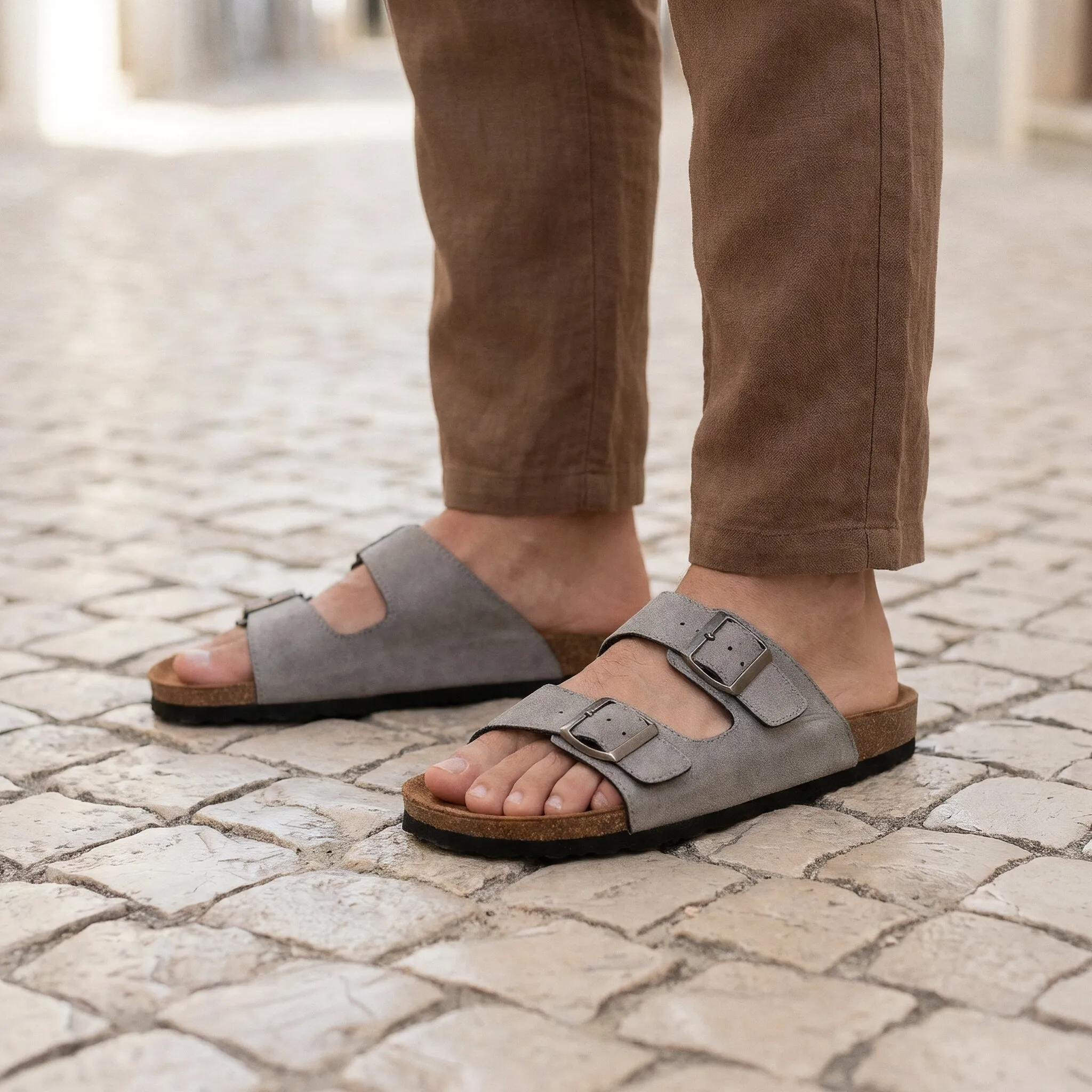 Sandales en cuir à la cannelle Nawemo « Gris » Sandales en cuir à la cannelle Nawemo « Gris »
