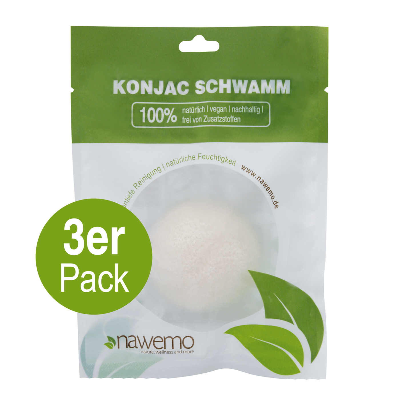 Konjac Schwamm Pur - 3er Vorteilspack