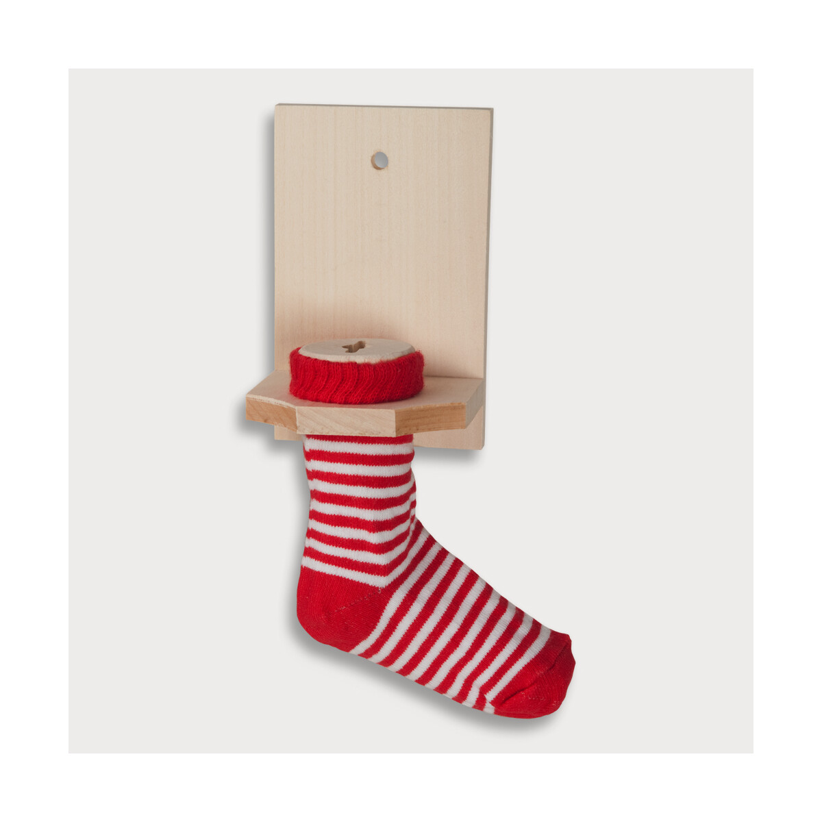 Savings stocking, red sock made of wood 12 cm